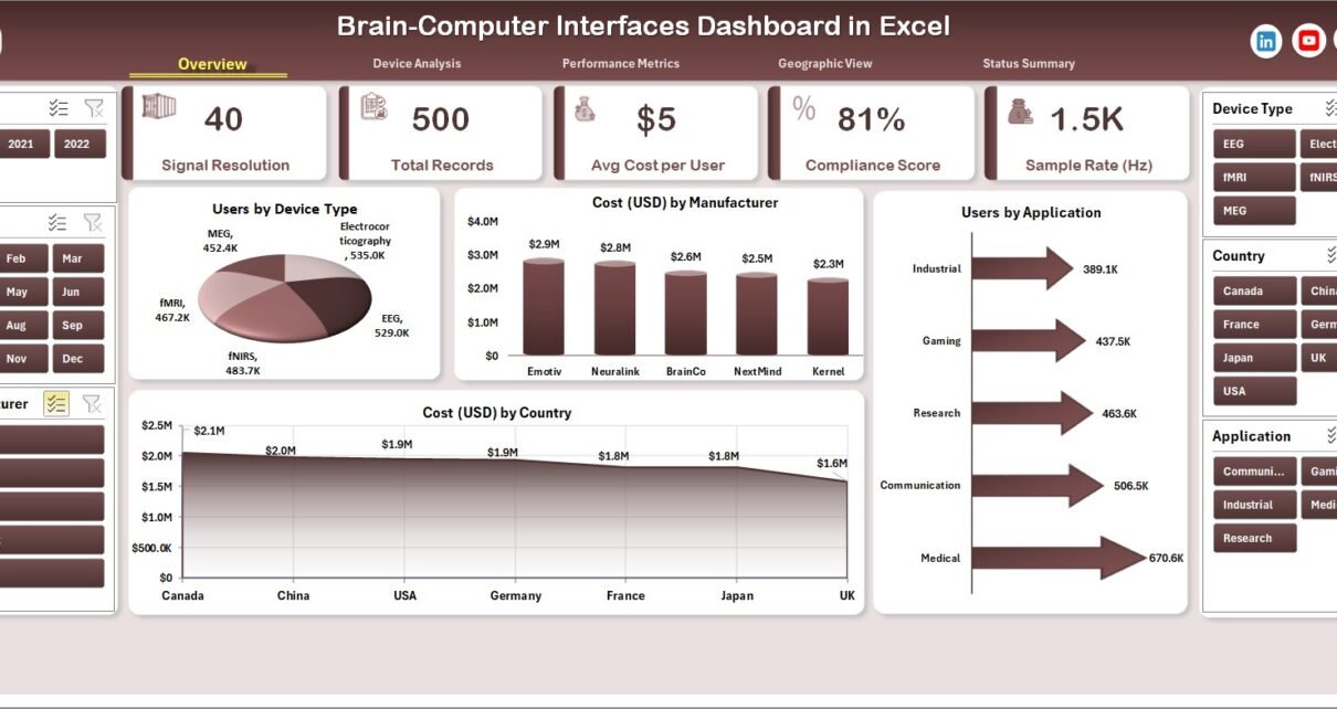 Brain-Computer Interfaces Dashboard in Excel