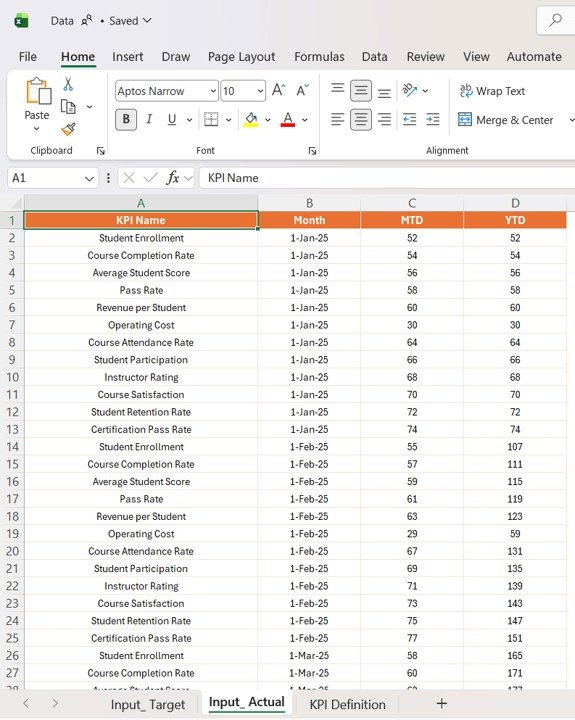 Excel Data - Input Actual Sheet