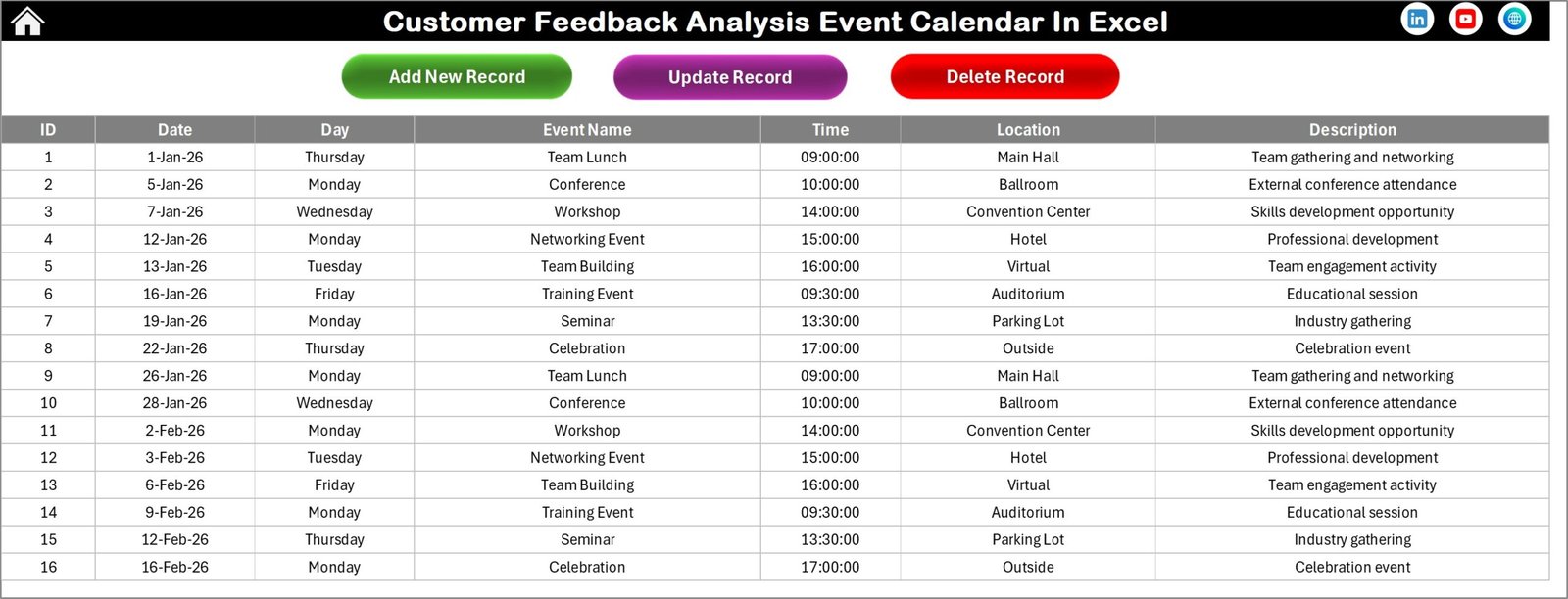 Events Sheet