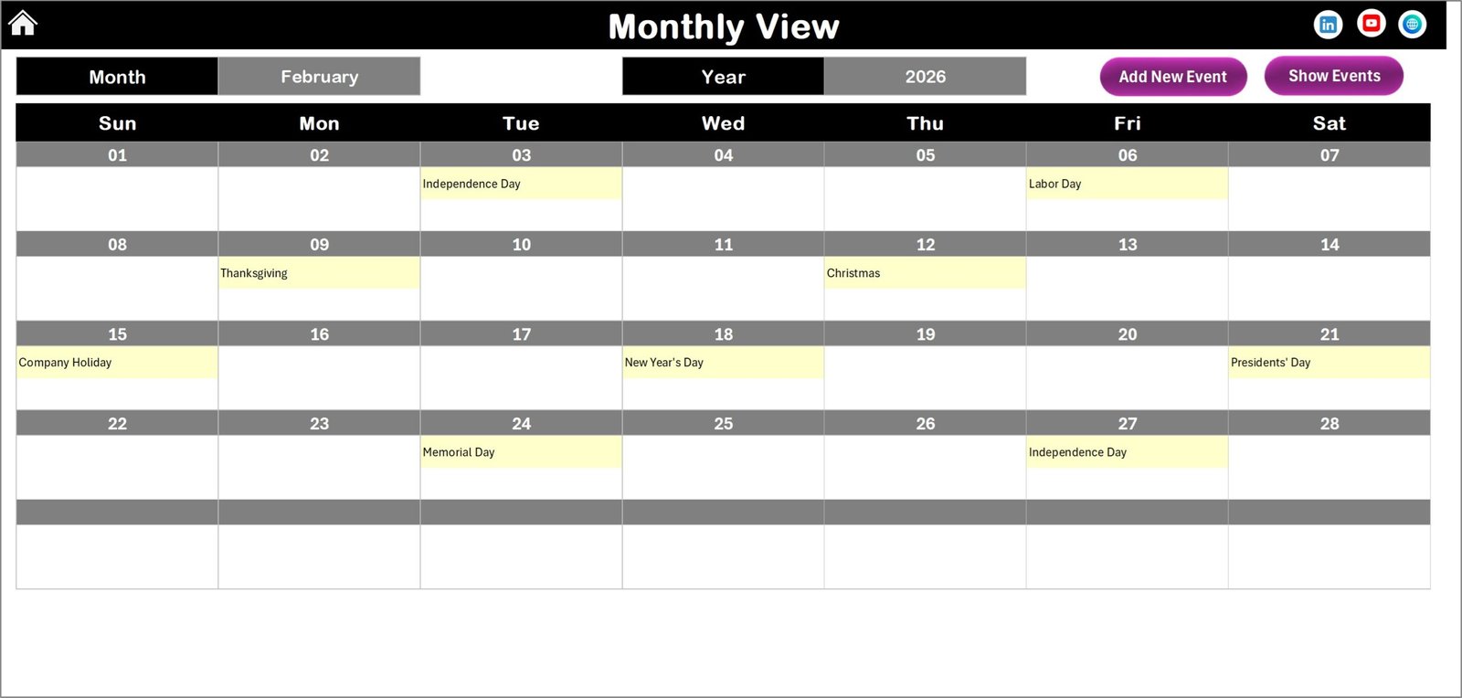 Monthly View Sheet