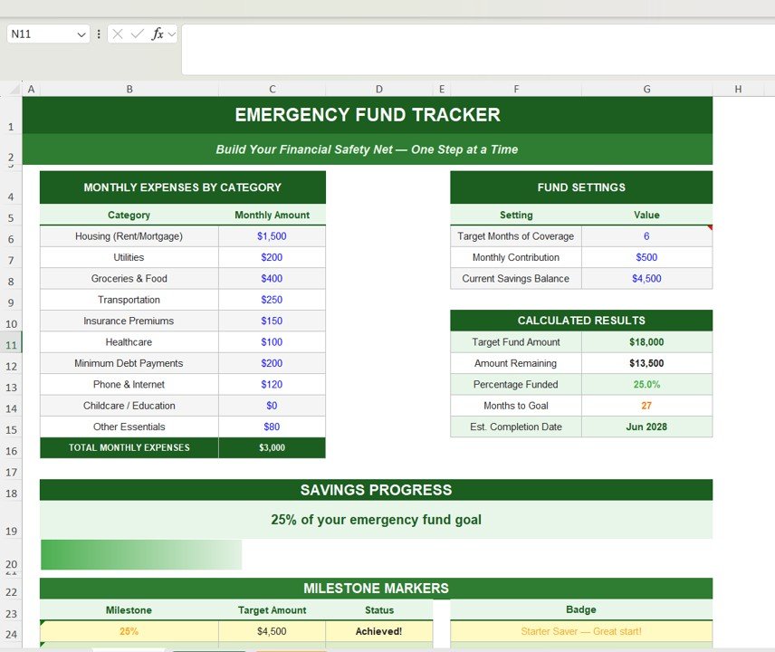 Emergency Fund Tracker in Excel