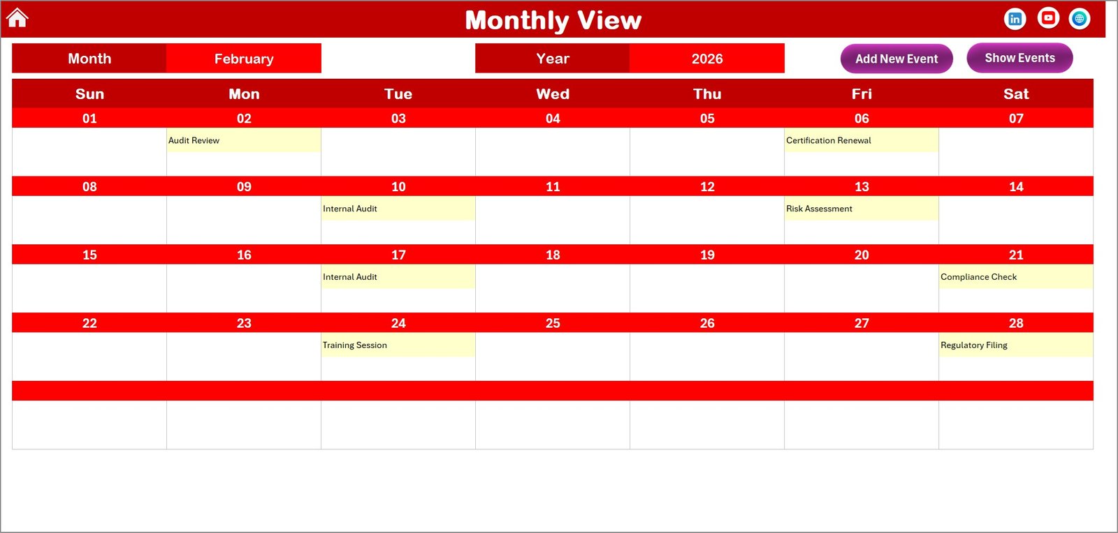 Monthly View Sheet
