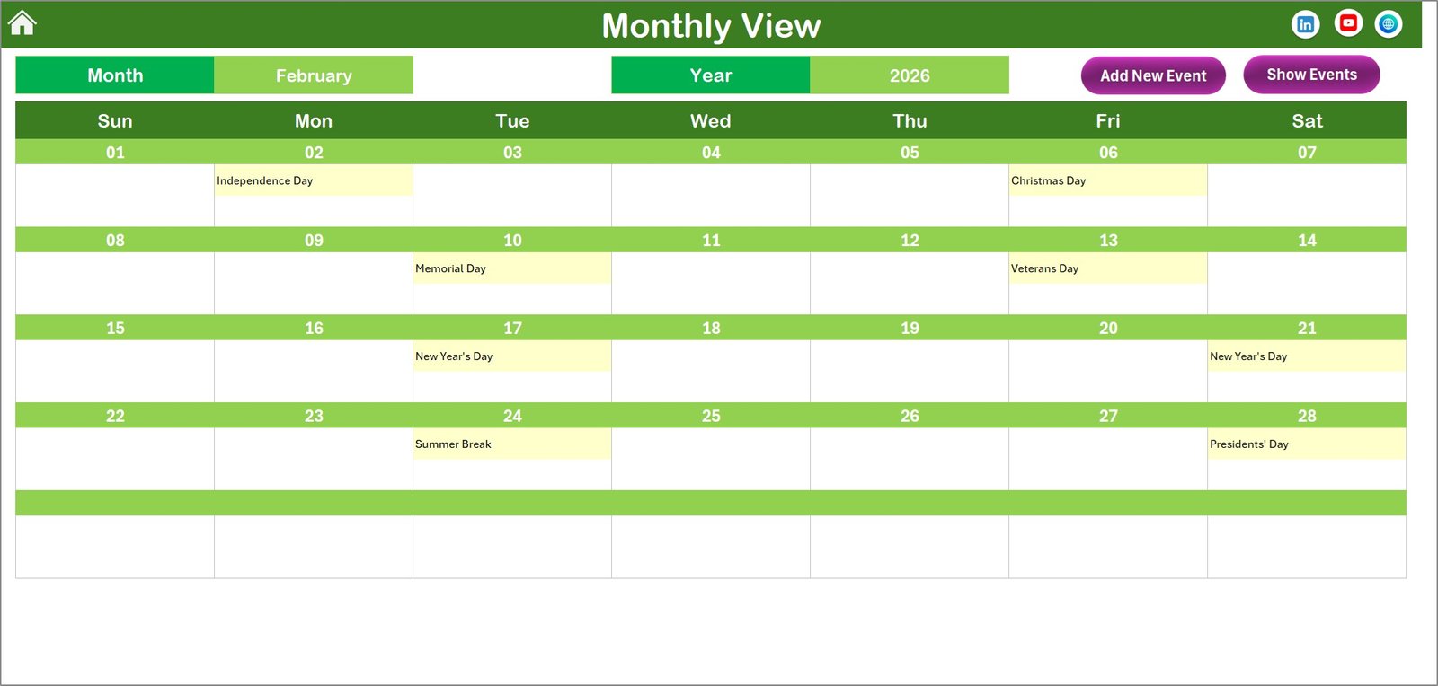 Monthly View Sheet Tab