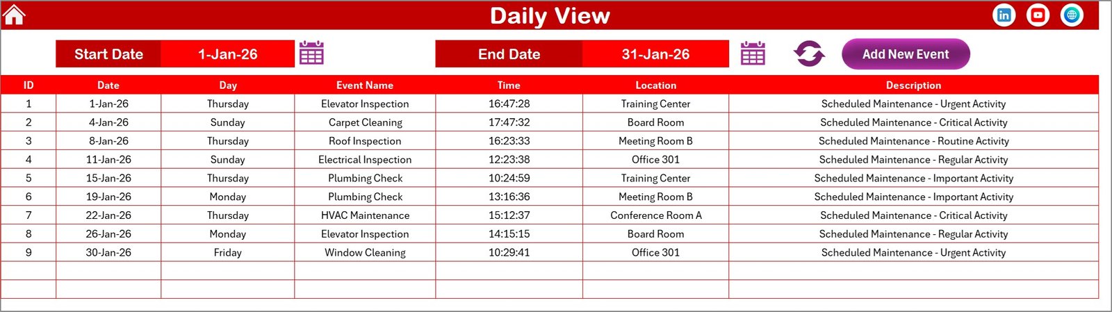 Employee Retention Maintenance Calendar In Excel
