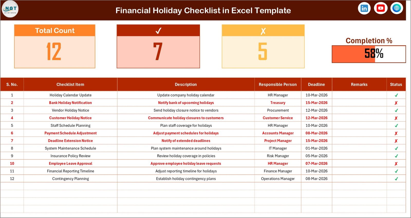 Financial Holiday Checklist in Excel