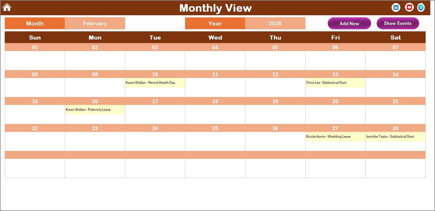 Monthly View Sheet tab