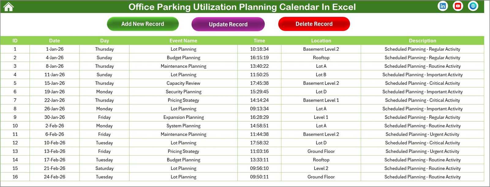 Events Sheet tab