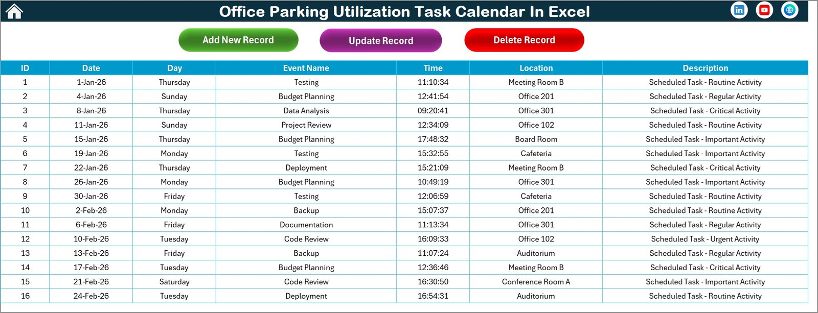 Events Sheet tab