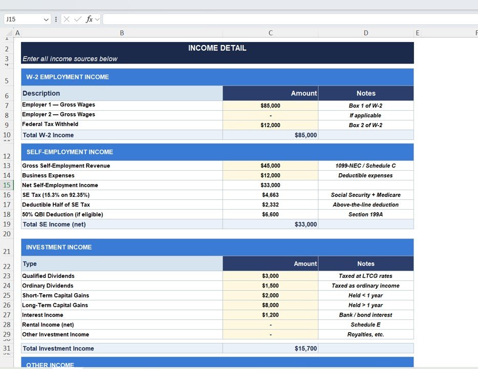 Tax Planning Worksheet Template in Excel