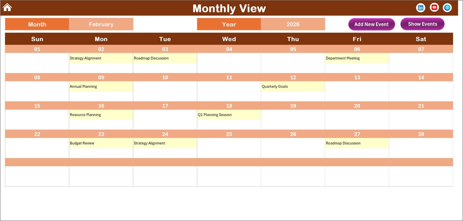 Monthly View Sheet