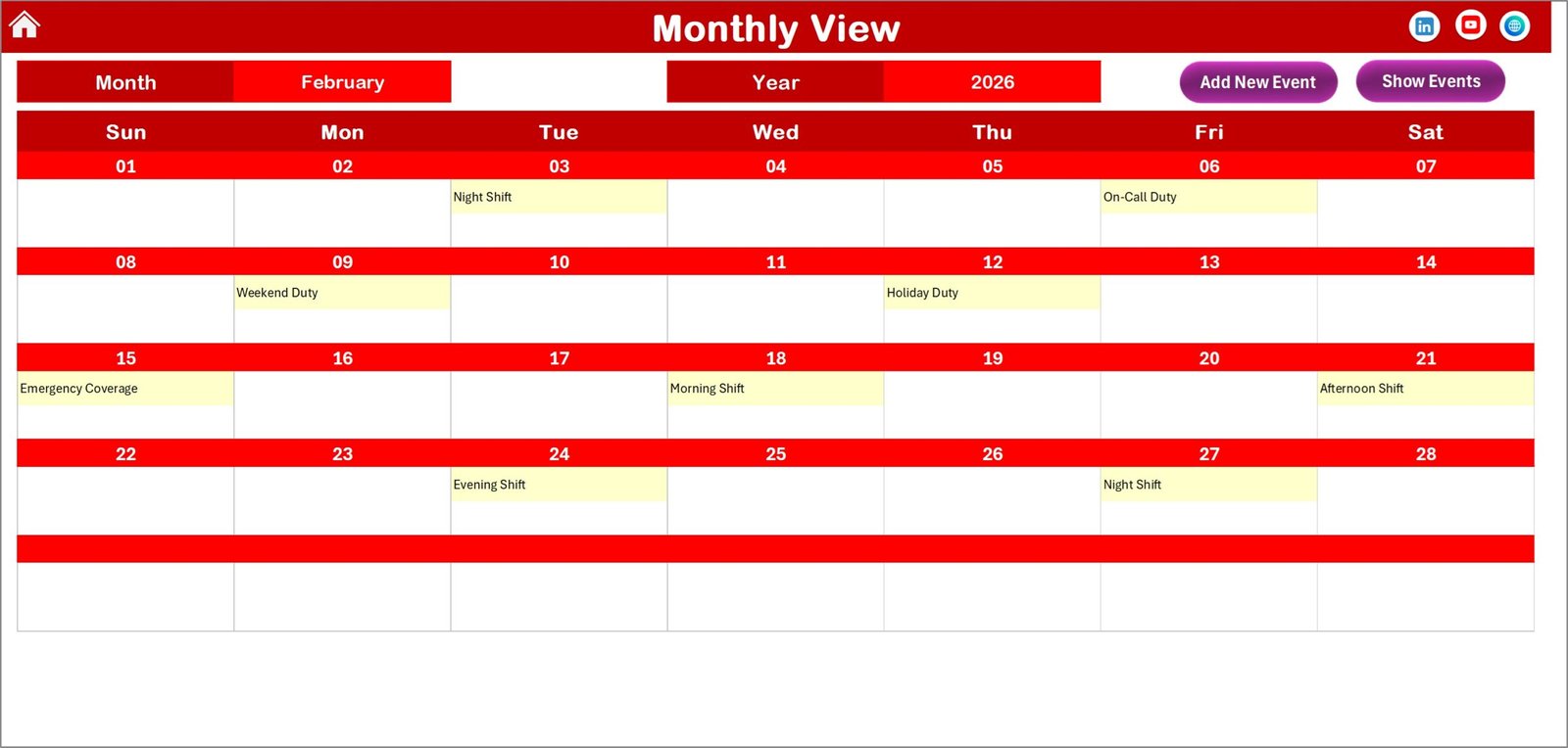 Monthly View Sheet Tab