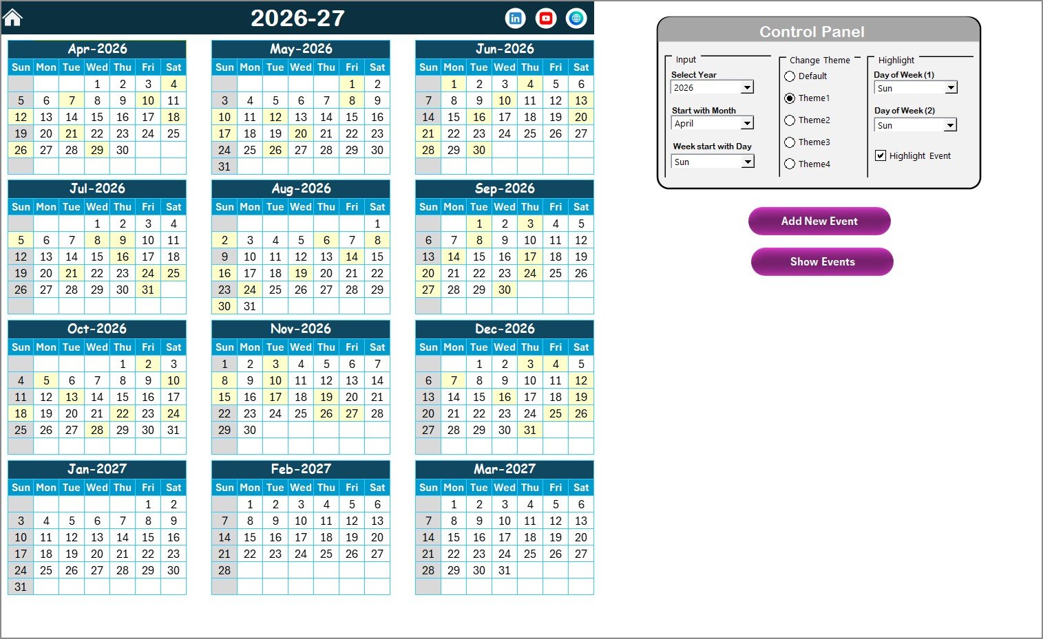 Tax Deadline and GST Filing Calendar - Annual View