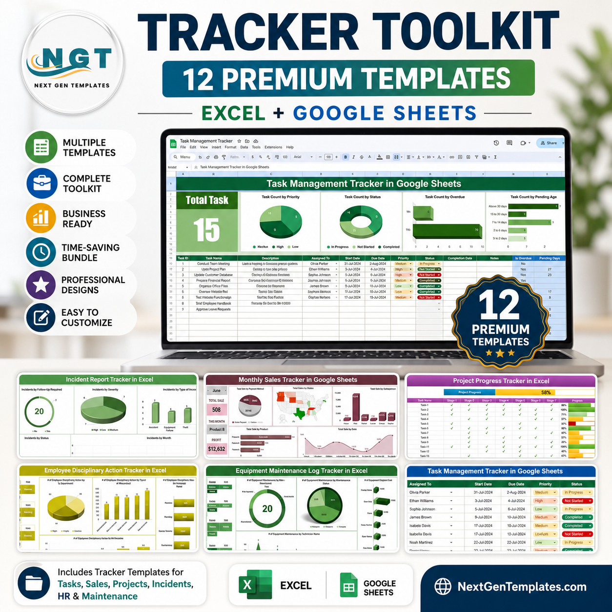 Tracker Toolkit – 12 Premium Excel + Google Sheets Templates (Save 44% ...