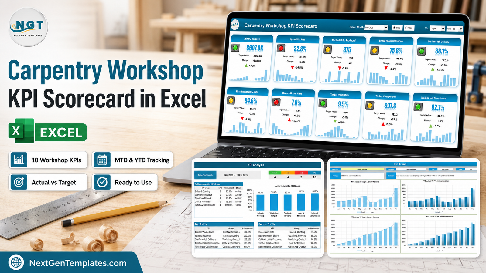 Carpentry Workshop KPI Scorecard in Excel
