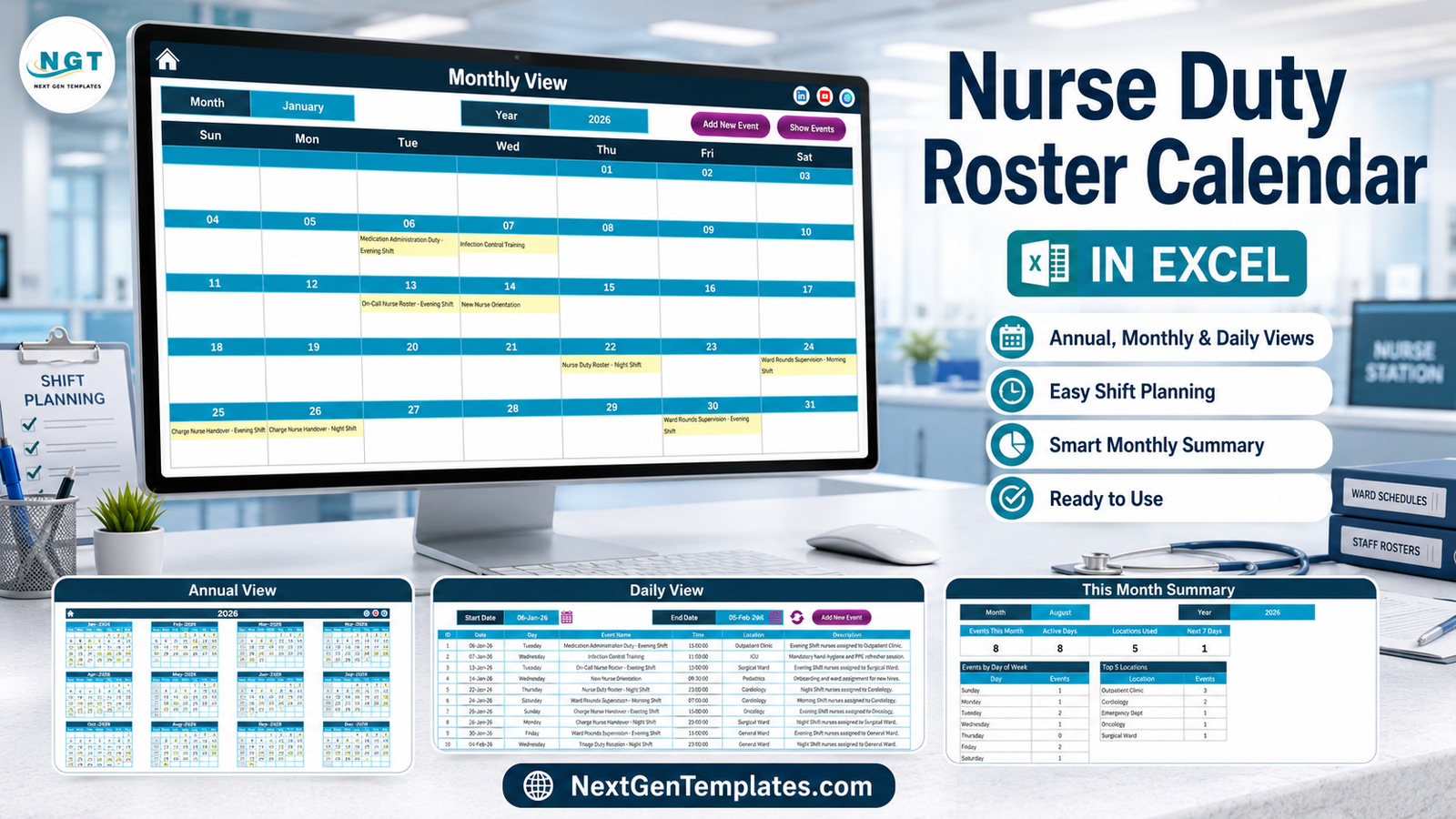 Nurse Duty Roster Calendar in Excel