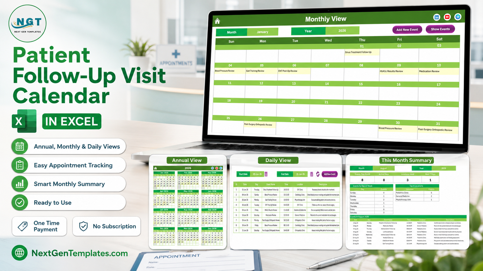 Patient Follow-Up Visit Calendar in Excel