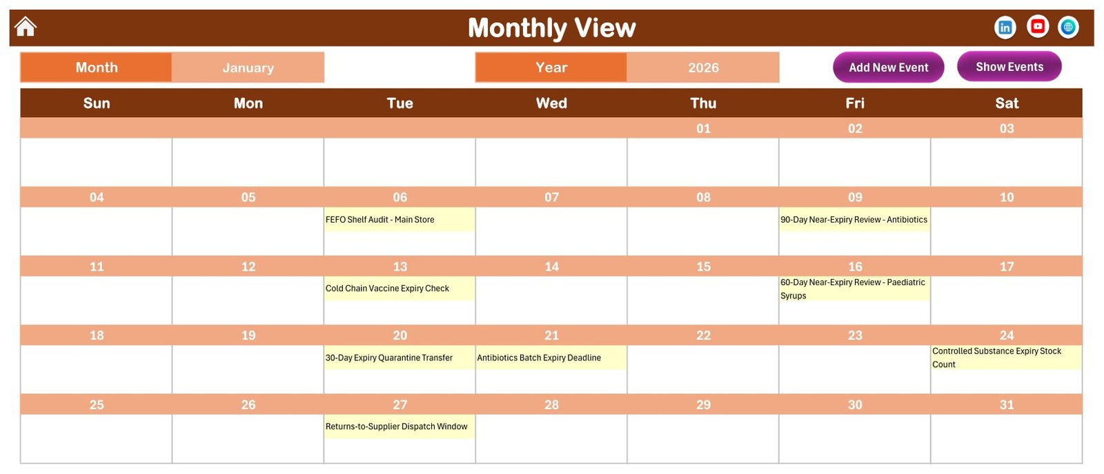 Pharmacy Stock Expiry Calendar in Excel