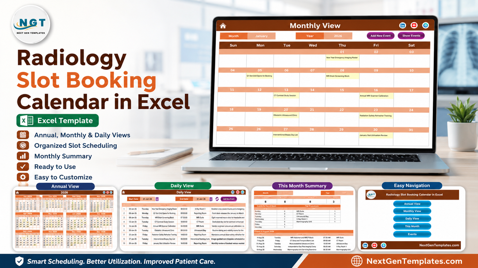 Radiology Slot Booking Calendar in Excel
