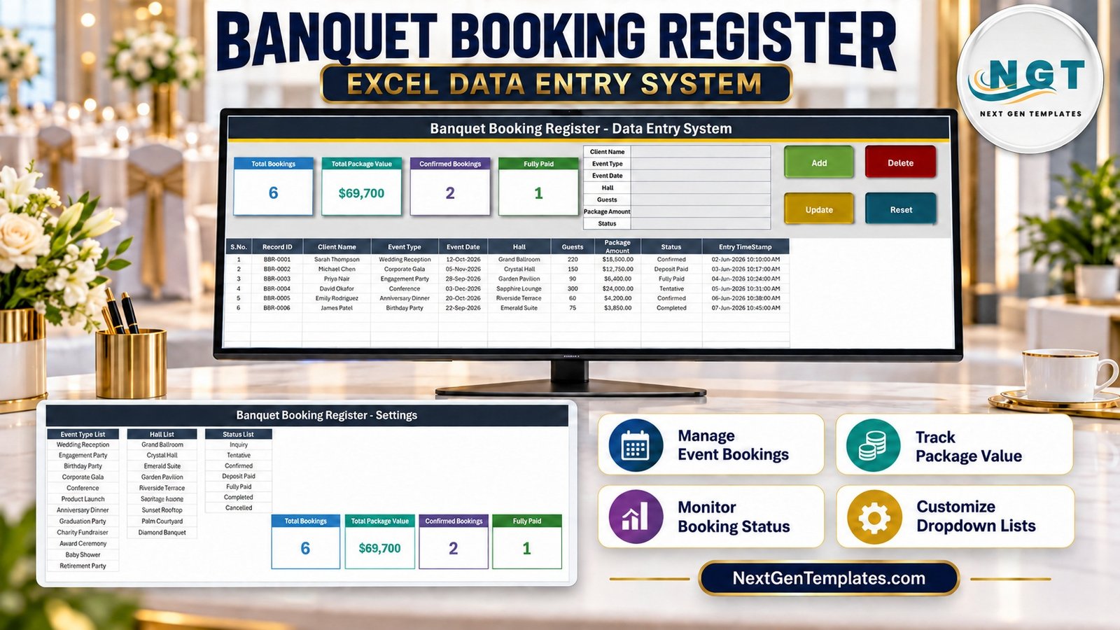 banquet booking register data entry system in excel