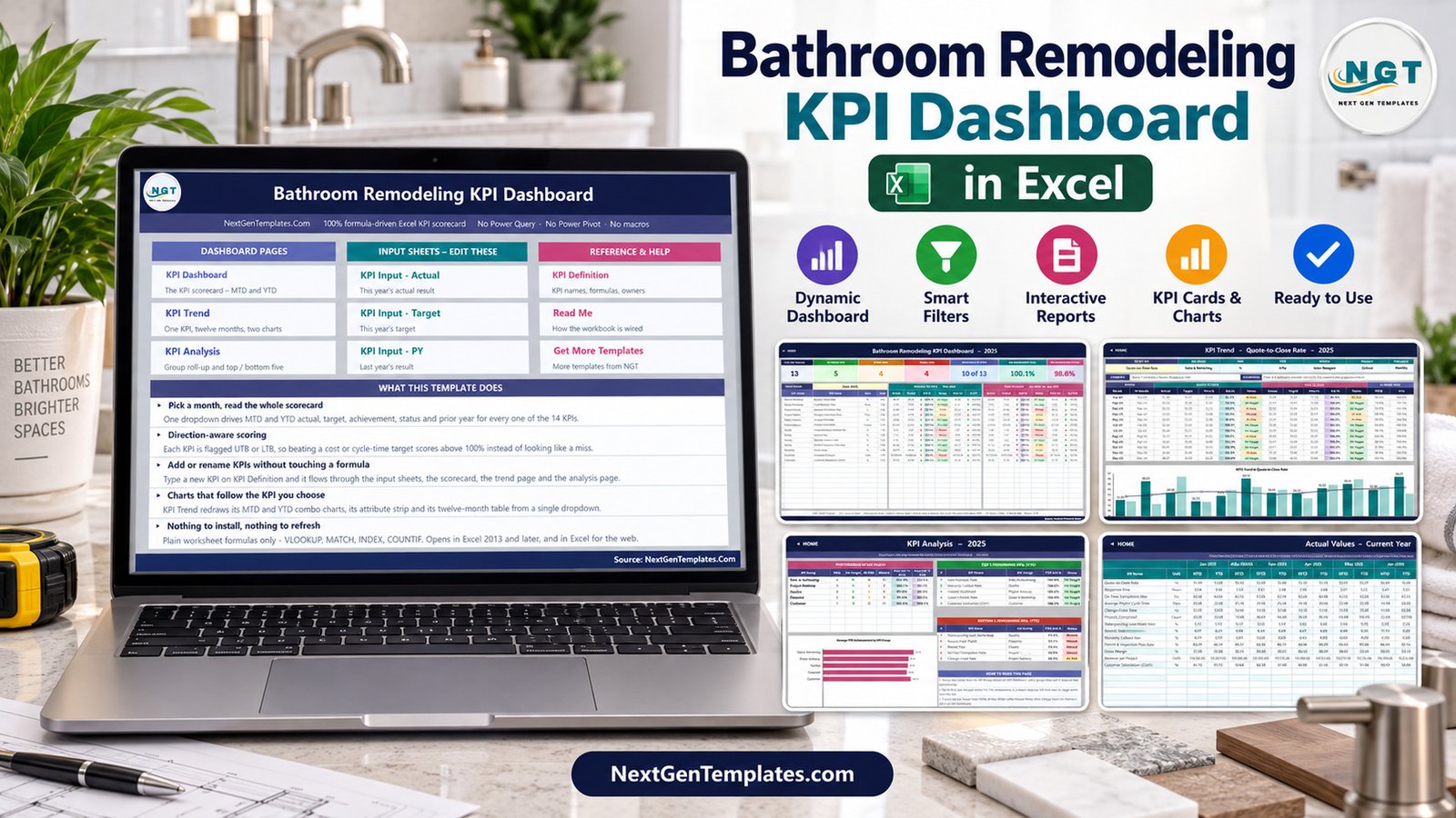 Bathroom Remodeling KPI Dashboard in Excel blog feature image