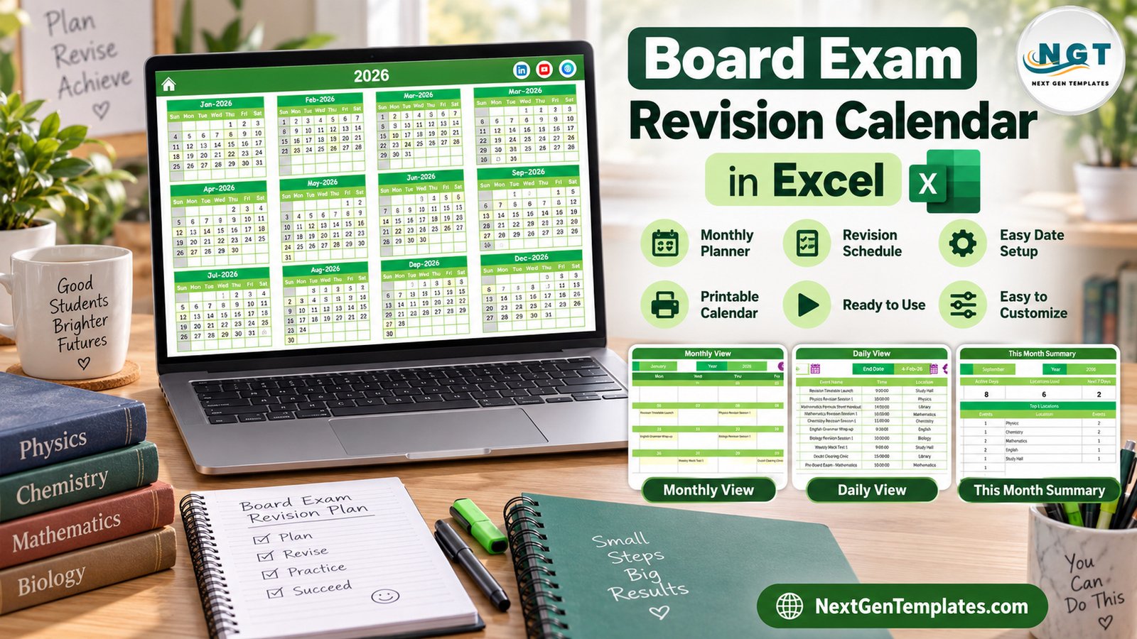 Board exam revision calendar in Excel