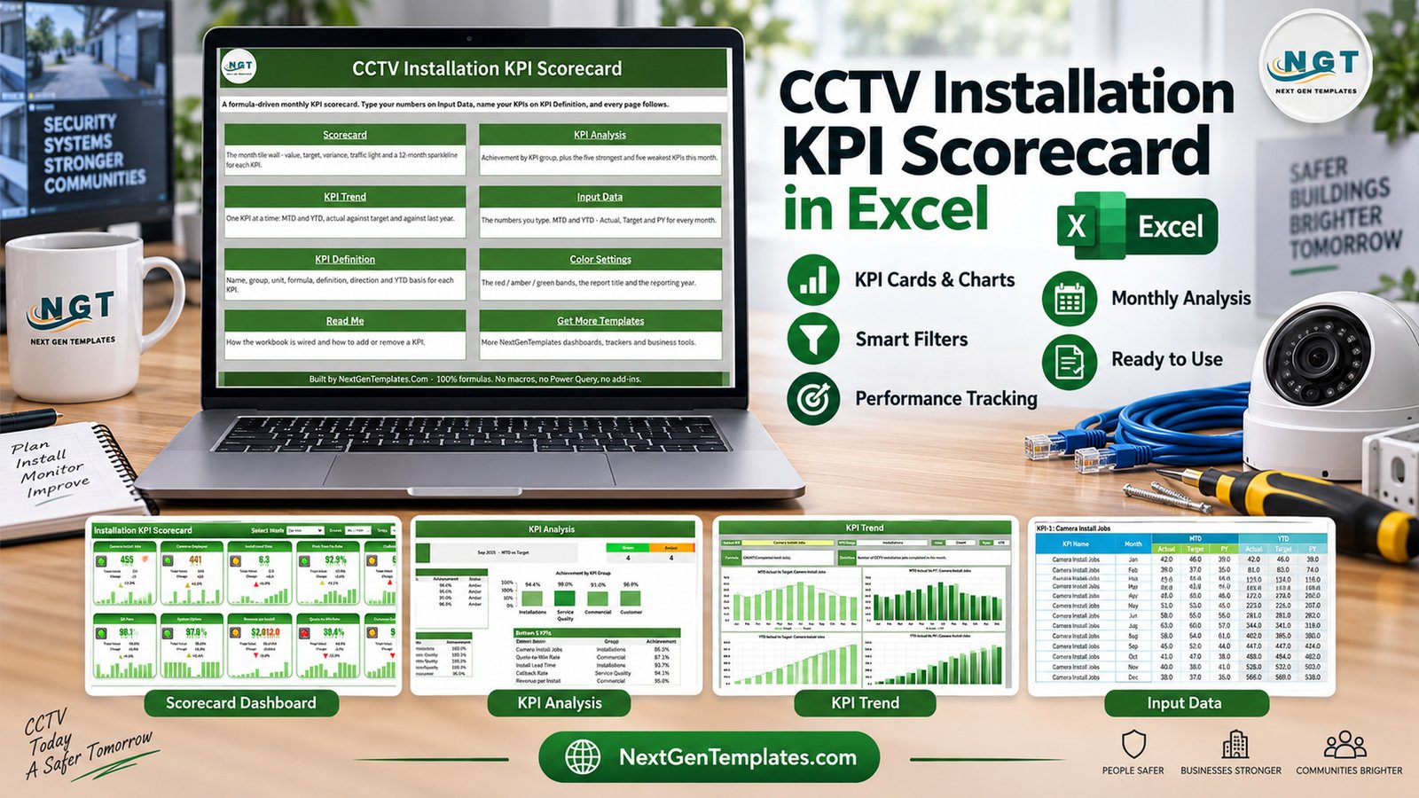 CCTV Installation KPI Scorecard in Excel feature image