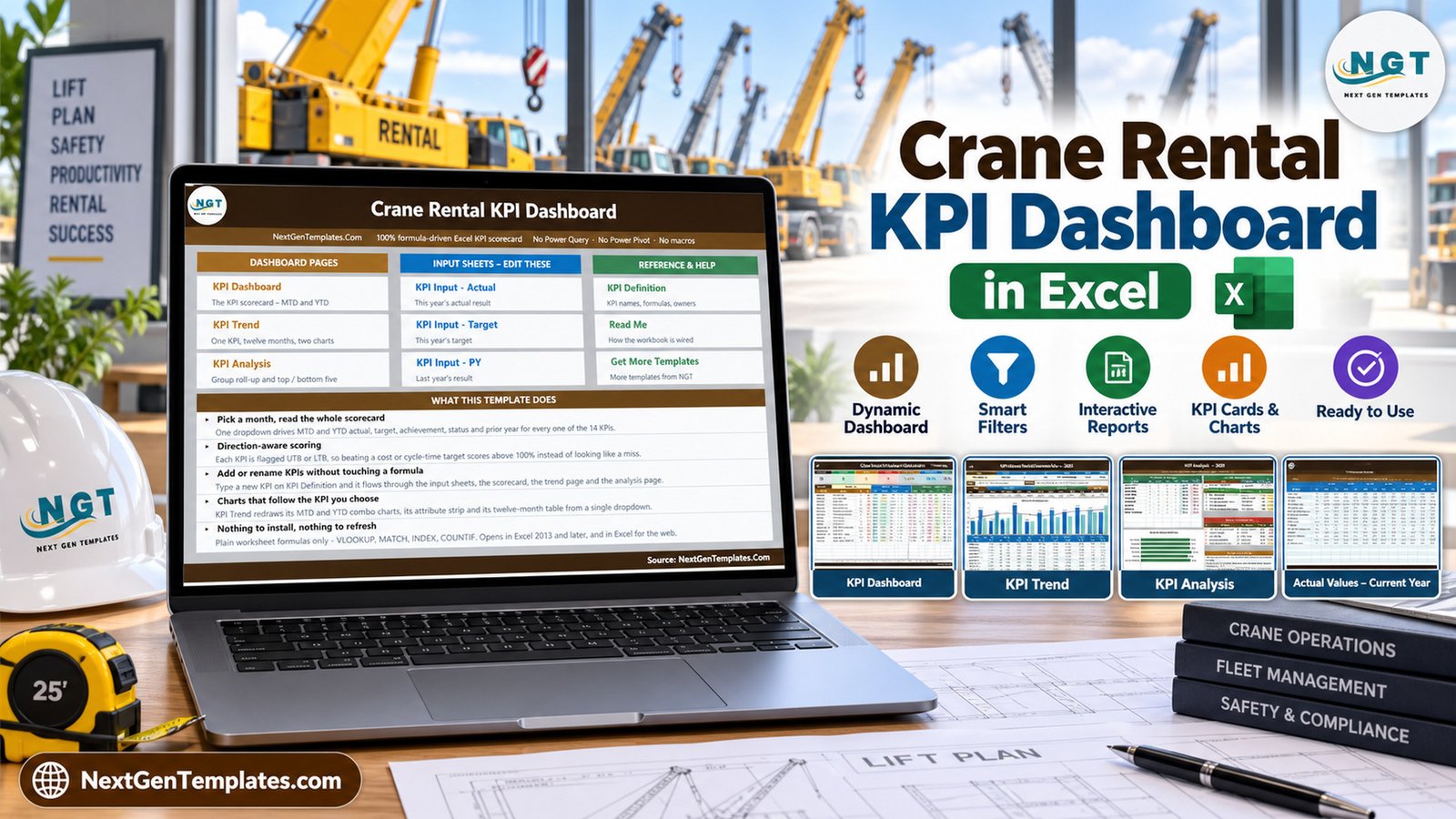 Crane Rental KPI Dashboard in Excel