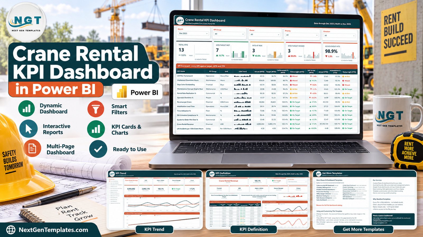 Crane Rental KPI Dashboard in Power BI