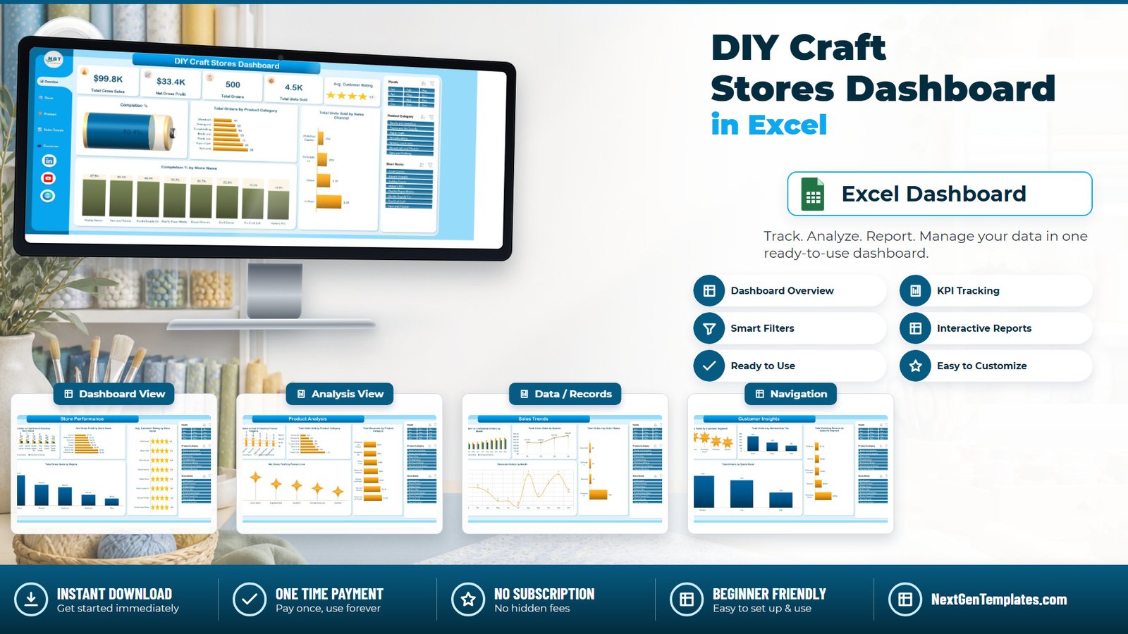 DIY Craft Stores Dashboard in Excel