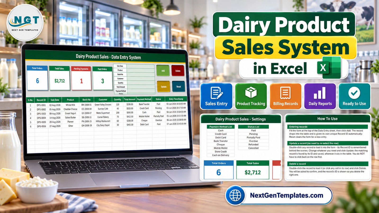 Dairy Product Sales Data Entry System in Excel