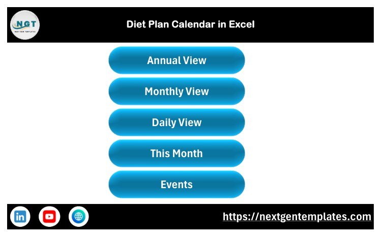 Diet Plan Calendar in Excel - Home navigation menu