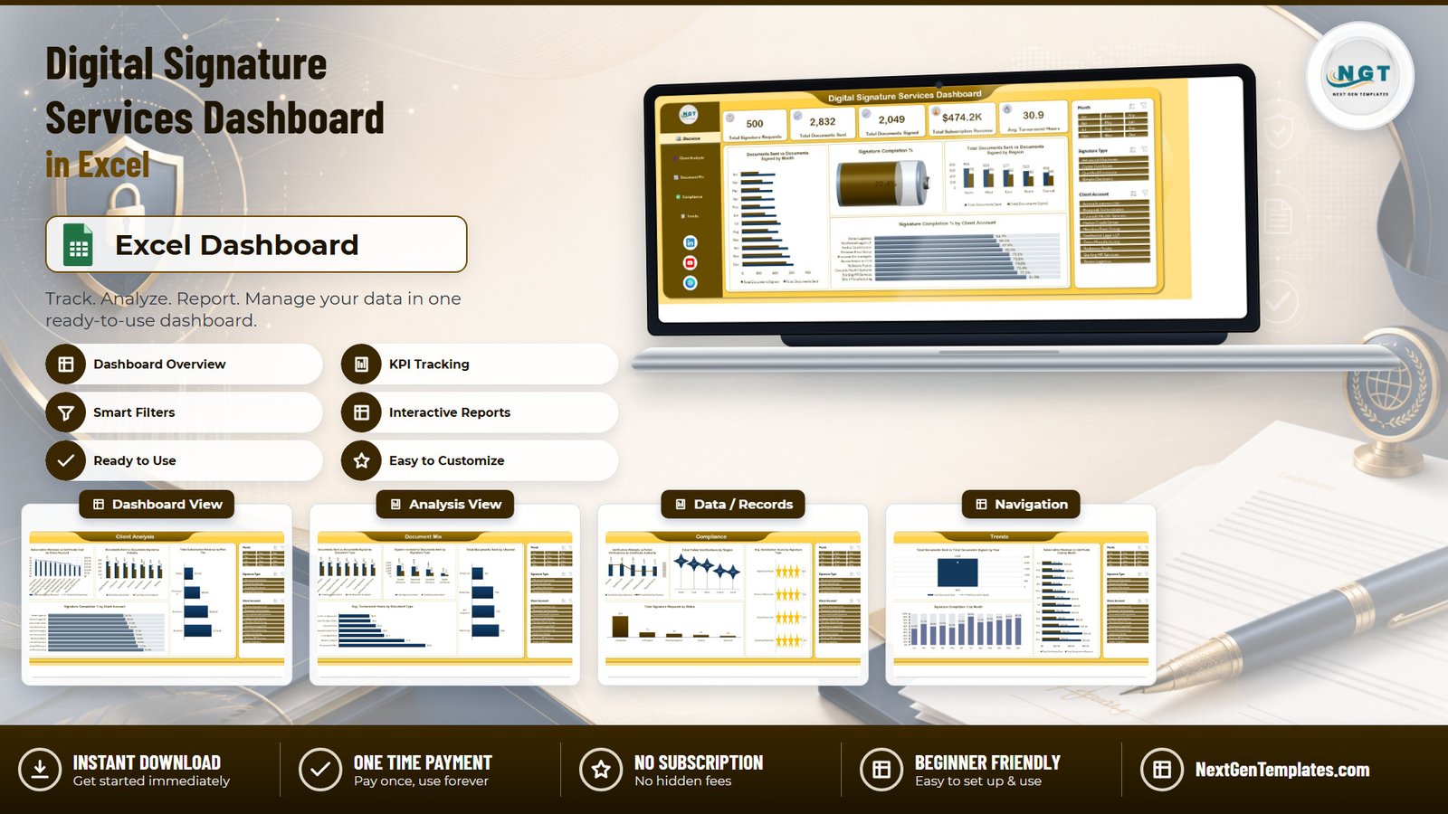 Digital Signature Services Dashboard in Excel