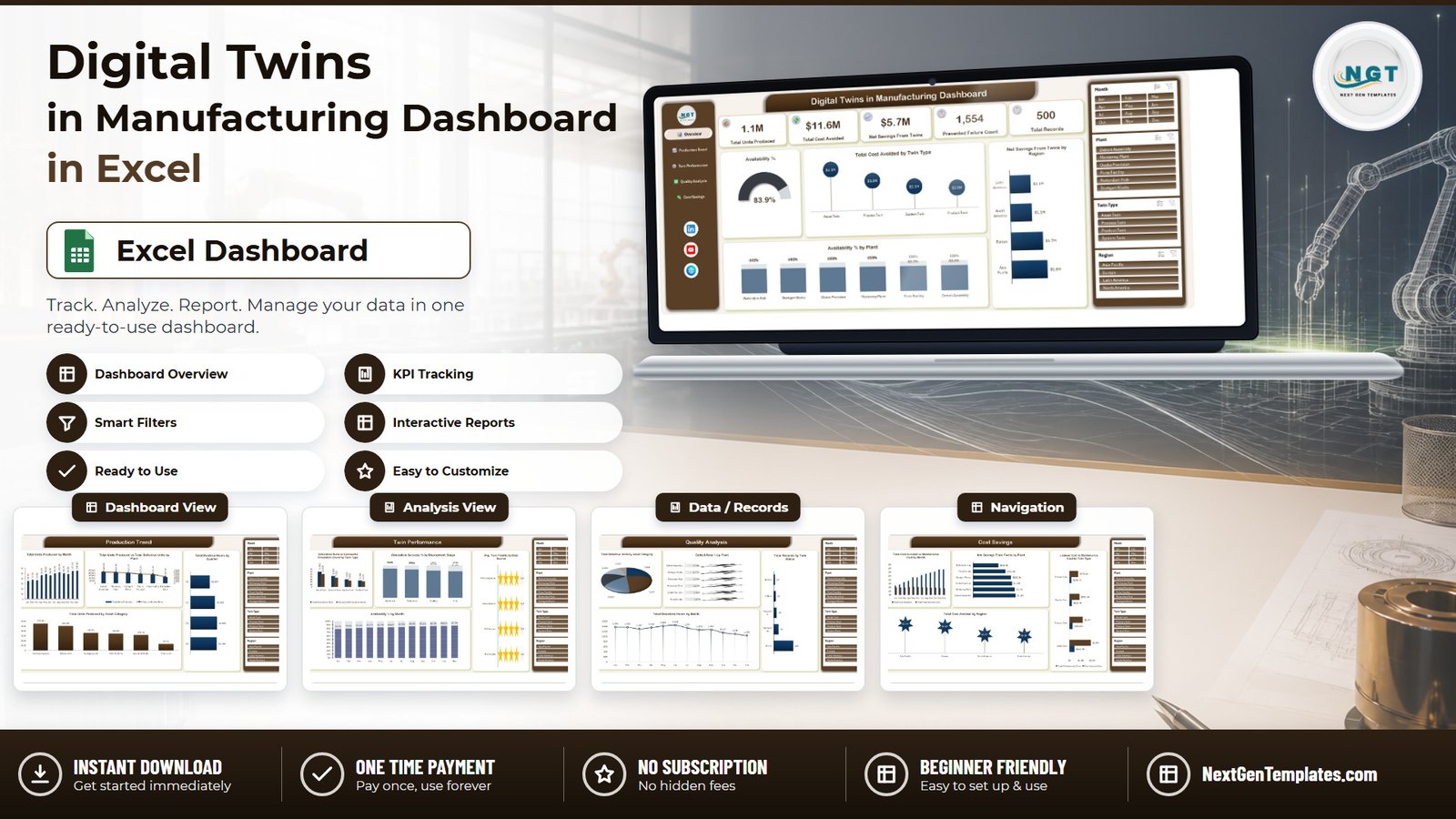 Digital Twins in Manufacturing Dashboard in Excel