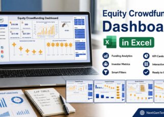 Equity Crowdfunding Dashboard in Excel with five analysis pages