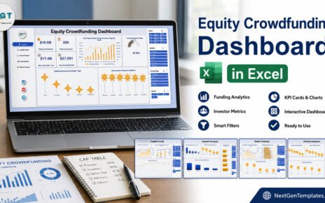 Equity Crowdfunding Dashboard in Excel with five analysis pages