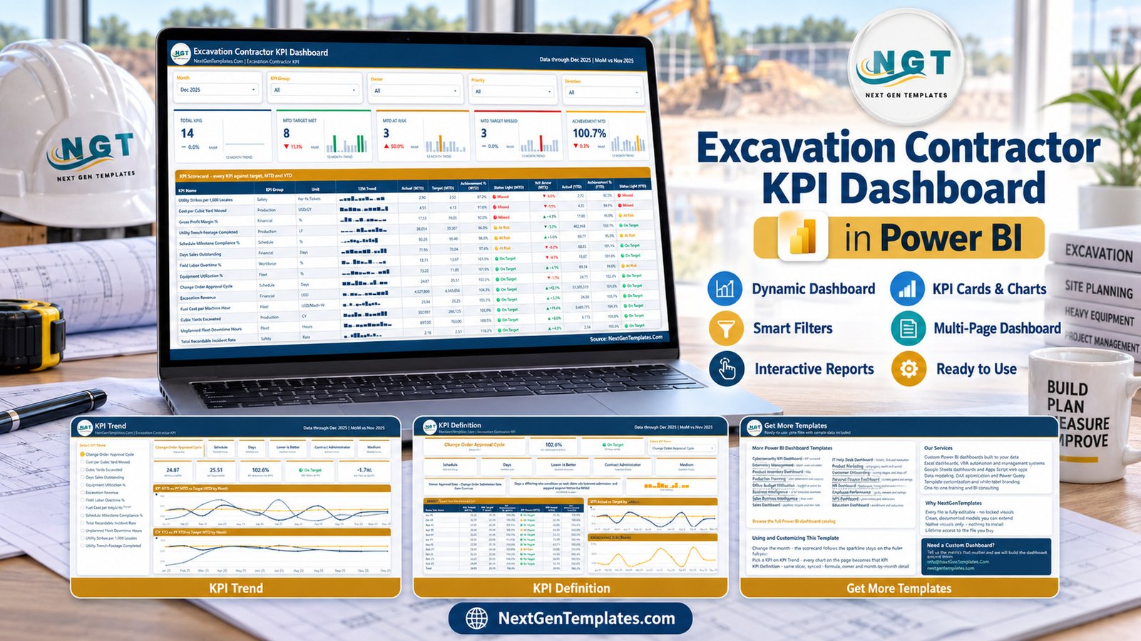 Excavation Contractor KPI Dashboard in Power BI