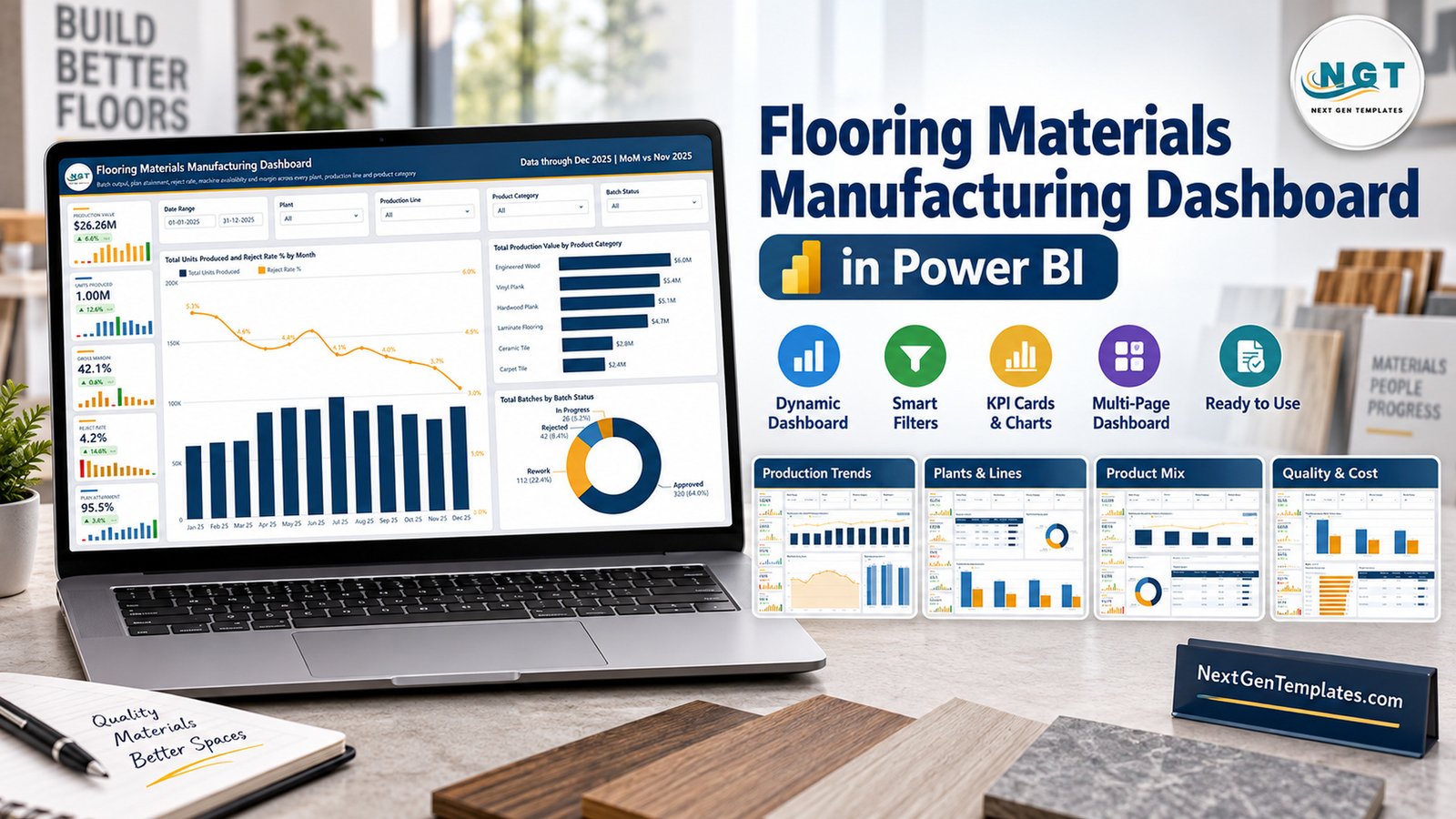 Flooring Materials Manufacturing Dashboard in Power BI