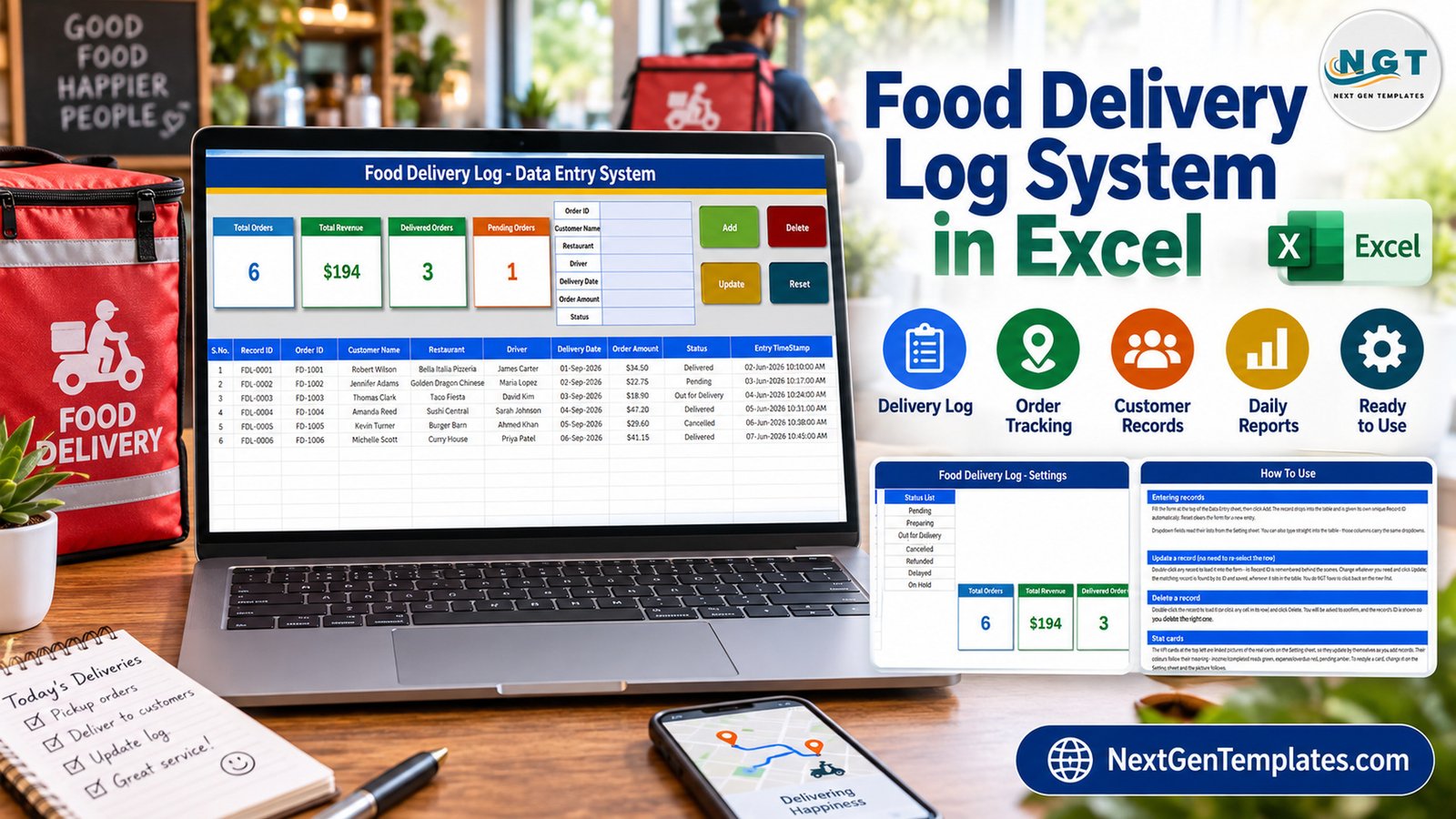 Food delivery log data entry system in Excel