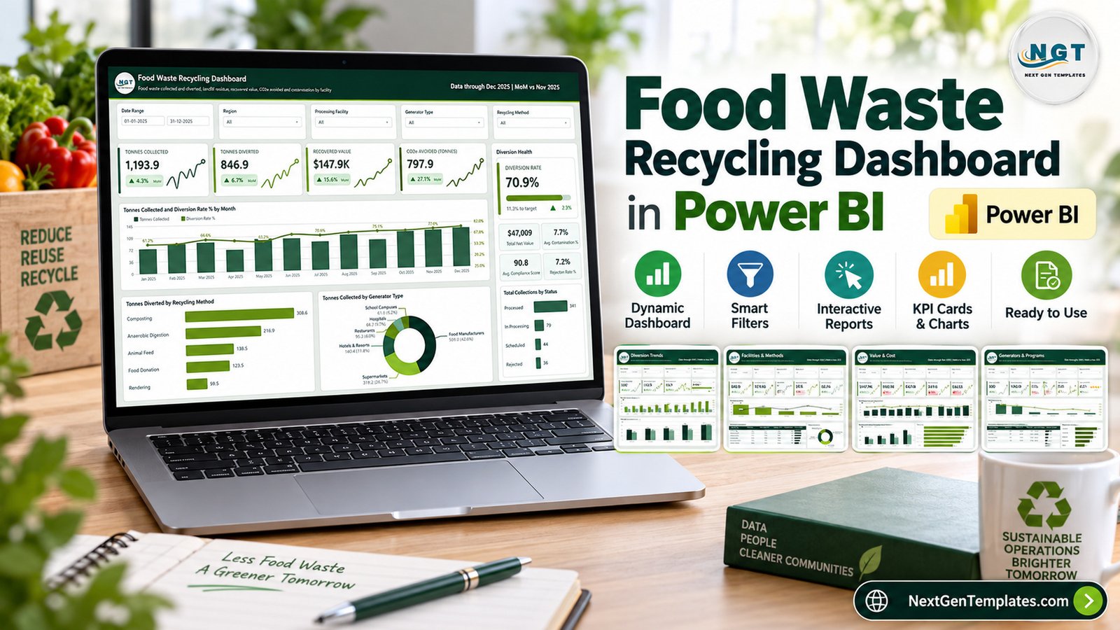 Food Waste Recycling Dashboard in Power BI
