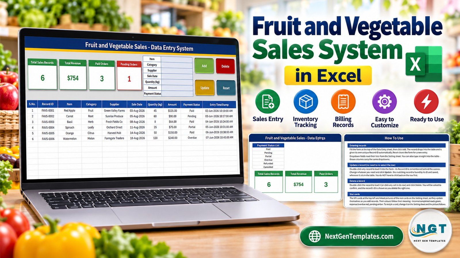Fruit and Vegetable Sales Data Entry System in Excel