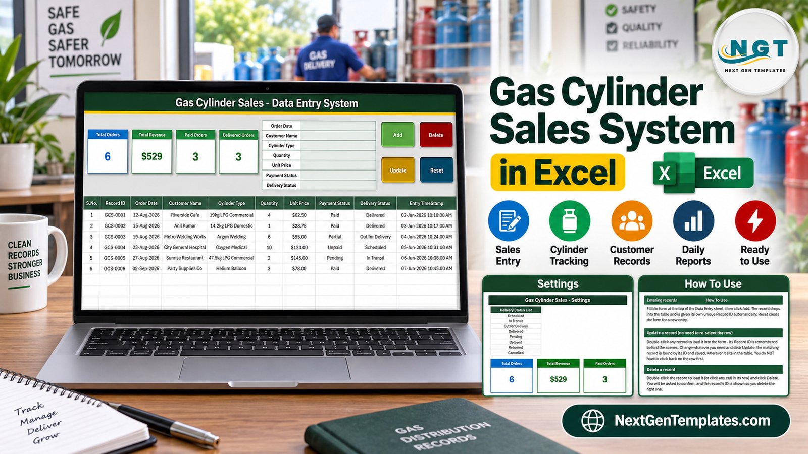 Gas Cylinder Sales Data Entry System in Excel
