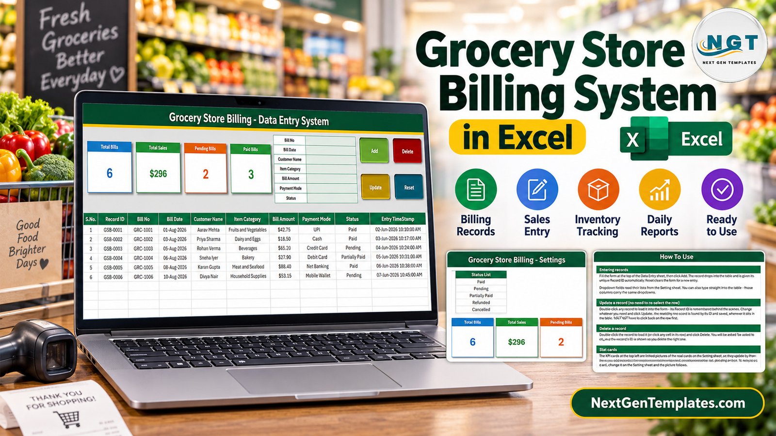 Grocery Store Billing Data Entry System in Excel