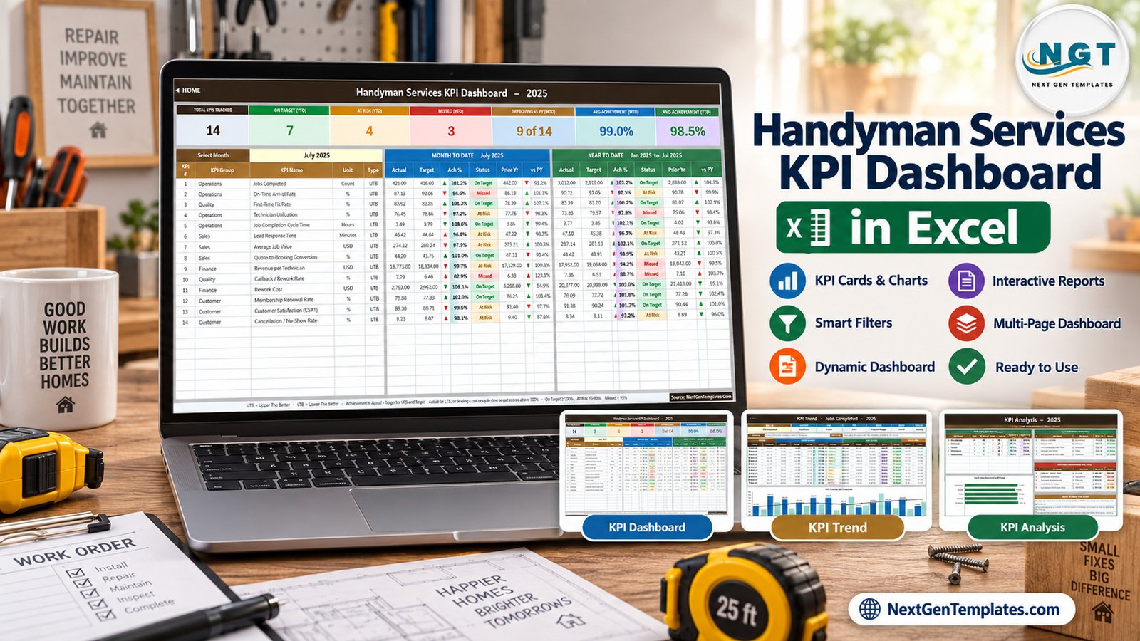 Handyman KPI template in Excel