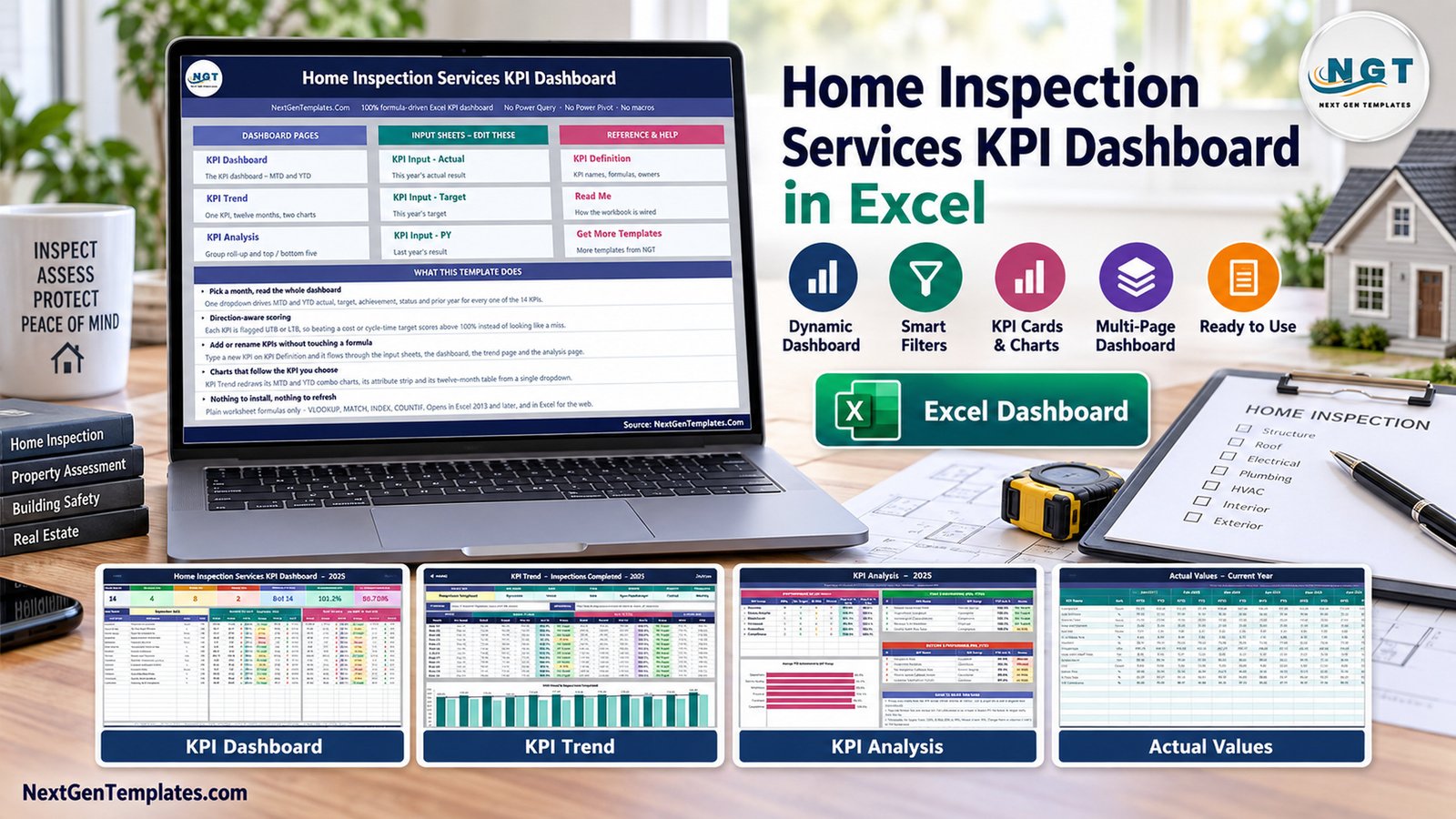 Home Inspection Services KPI Dashboard in Excel