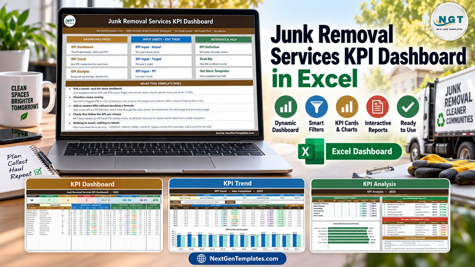 Junk removal services KPI dashboard in Excel