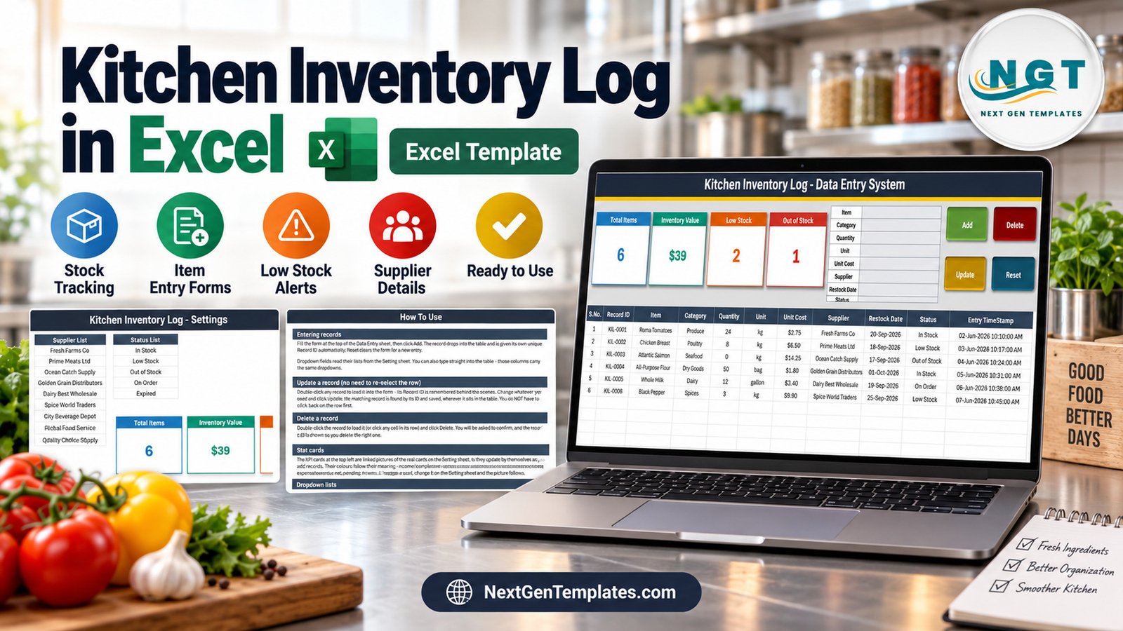 Kitchen Inventory Log Data Entry System in Excel