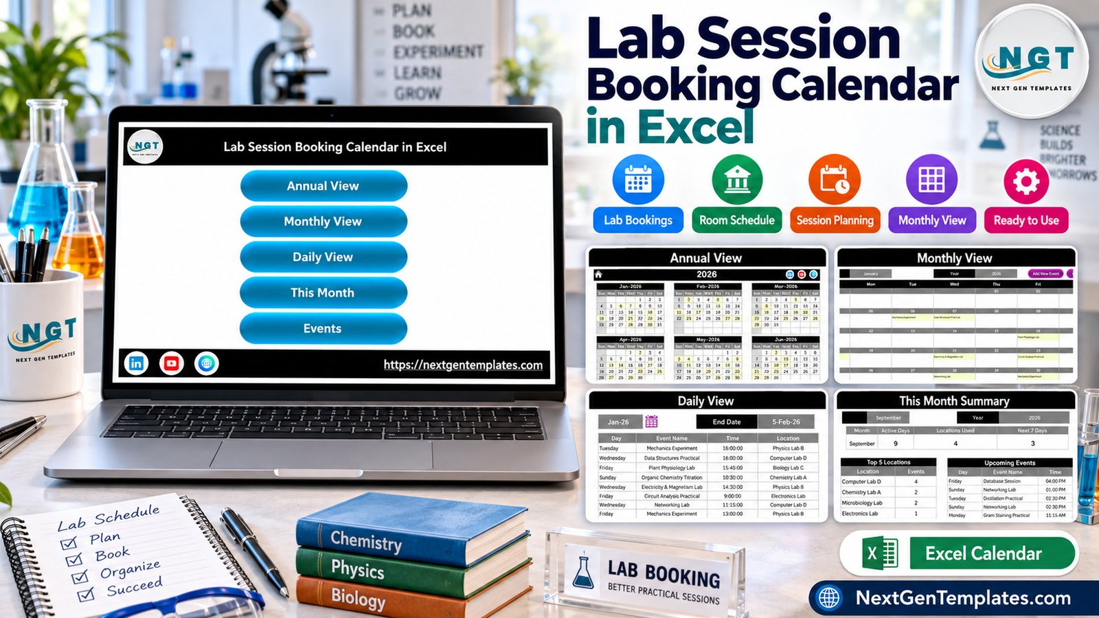 Lab session booking calendar in Excel feature image