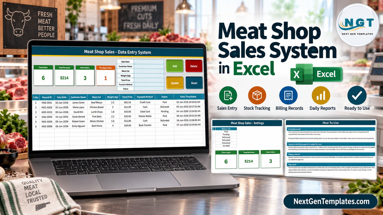 Meat Shop Sales Data Entry System in Excel