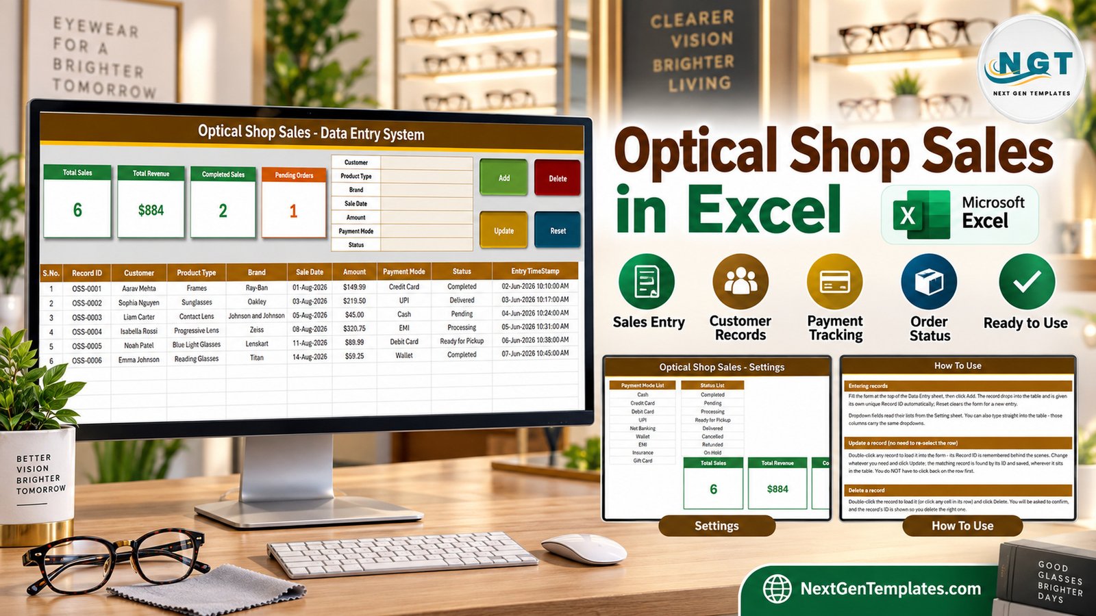 Optical Shop Sales Data Entry System in Excel
