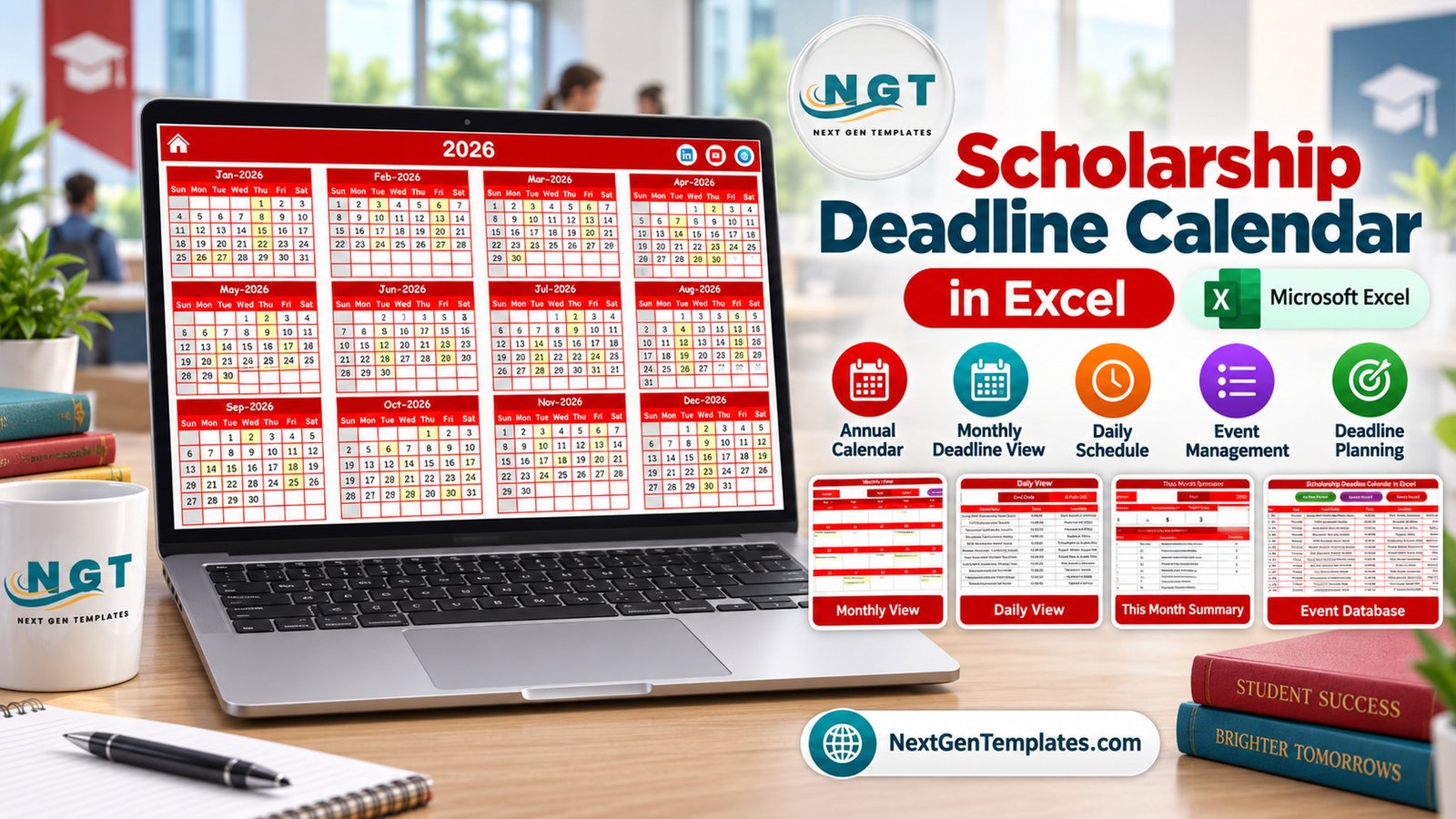 Scholarship Deadline Calendar in Excel